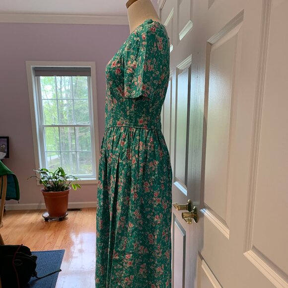 Vintage SS turquoise and pink Laura Ashley cotton dress US 10 - Picture 9 of 11